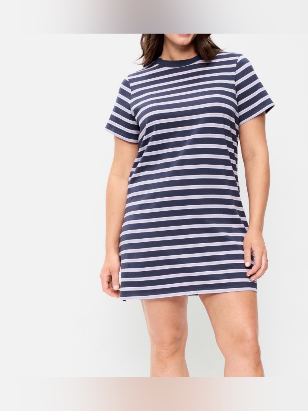 Old Navy Striped Pink and Navy Crew Neck Mini T-Shirt Dress